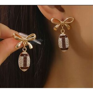 NWT 18K Gold  Elegant Sparkle Rhinestone Football Ribbon Earrings